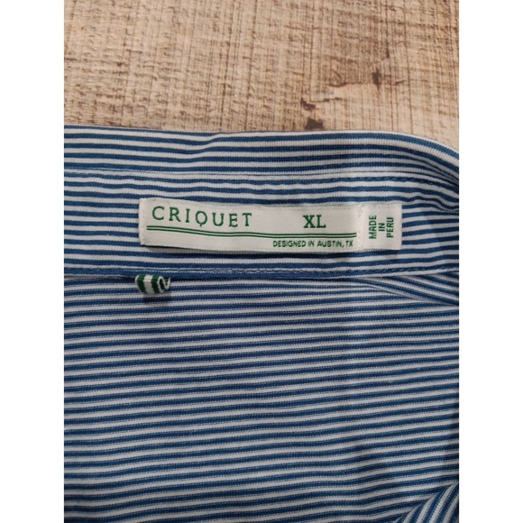 Criquet Short Sleeve Polo Shirt Size XLarge Blue Striped Pocket (2159) - Picture 2 of 10